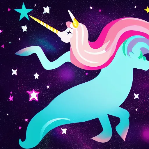 Image similar to a unicorn with a mermaid tail floating in space