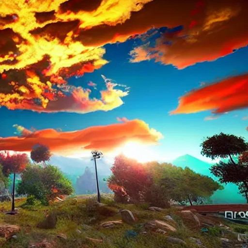 Prompt: explosion of colors in the sky, high details, realistic, art by unreal engine 5 art