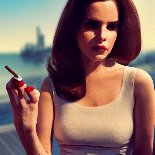 Prompt: Lana Del Rey eating a cigarette sandwich, 4k, 8k, trending on artstation, artstation digital artwork.