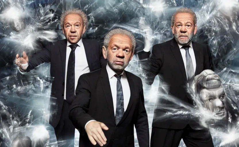 Prompt: alan sugar running in a confusing dream sequence. the apprentice