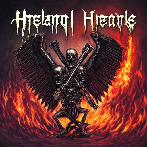 Image similar to heavy metal album art, hellfire, no text, skull