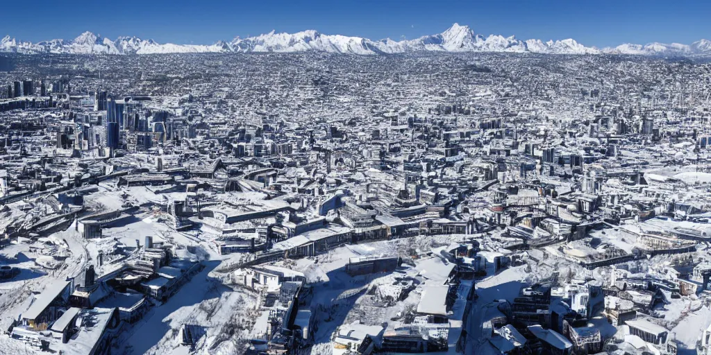 Prompt: A big modern city on a snow mountain