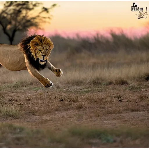 Prompt: lion leaping into a gazelle, high shutter speed, dramatic, at night