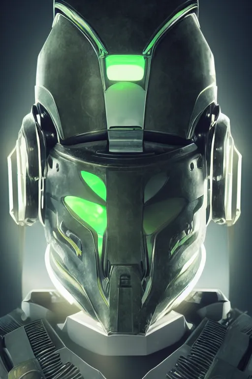 Image similar to portrait shot of a neo solar punk robot ninja mask helmet halo 2 0 9 9 futuristic design master chief full body shot futuristic booster boot gear, symmetrical features radiating a glowing aura global illumination ray tracing hdr fanart arstation by ian pesty and katarzyna da „ bek - chmiel