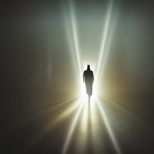 Image similar to scary vampire batman, cinematic lighting, god rays through fog, cape, cave, mood scary, film quality,