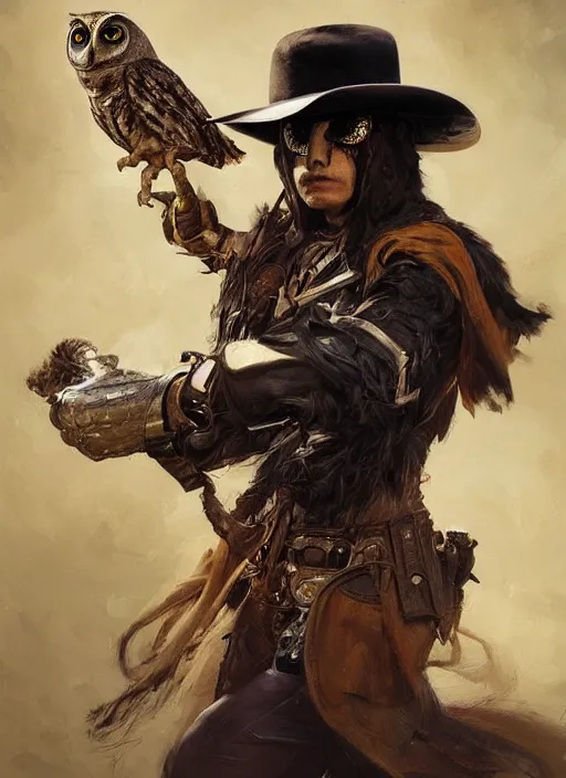 Prompt: Portrait or an owl dressed as the lone ranger, marvel comics, dark, intricate, highly detailed, smooth, artstation, digital illustration by Ruan Jia and Mandy Jurgens and Artgerm and Wayne Barlowe and Greg Rutkowski and Frank Frazetta