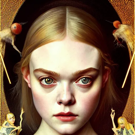 Image similar to symmetry!! portrait of elle fanning in prey in the world of hieronymus bosch, horror, fashion, dark!! intricate, elegant, highly detailed, digital painting, artstation, concept art, smooth, sharp focus, illustration, art by artgerm and greg rutkowski and alphonse mucha