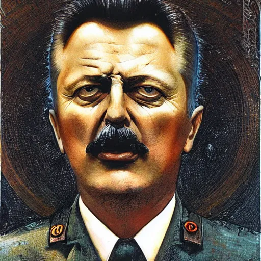 Image similar to Portrait of Igor Ivanovich Strelkov while he is calling for war total mobilization, photo-realistic, color image, 2K, highly detailed, bodyhorror by H.R.Giger, tends to have fractal structure