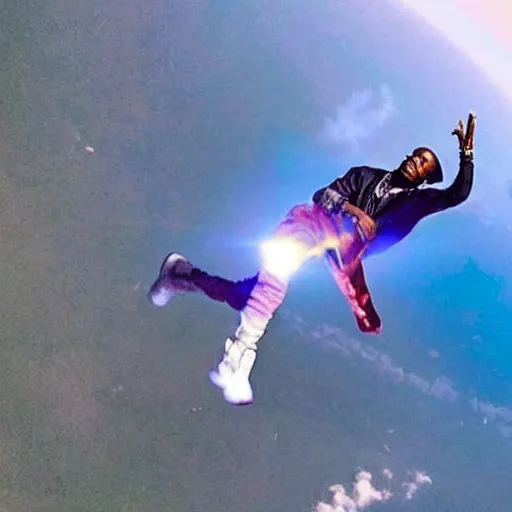 Prompt: Travis scott flying over Earth
