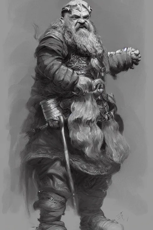 Prompt: Concept art of a dwarf by Even Amundsen, digital pencil