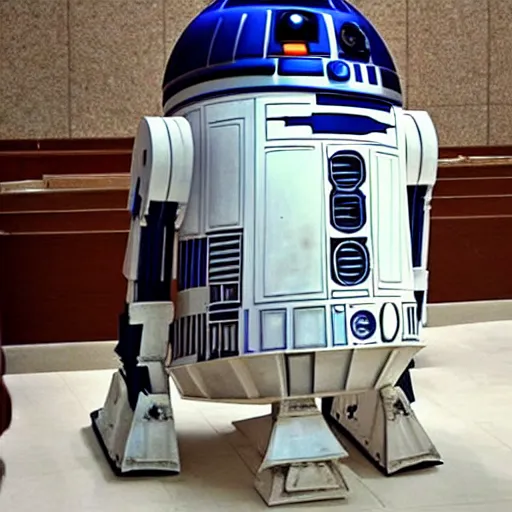 Image similar to photo of r 2 - d 2 getting baptized in church