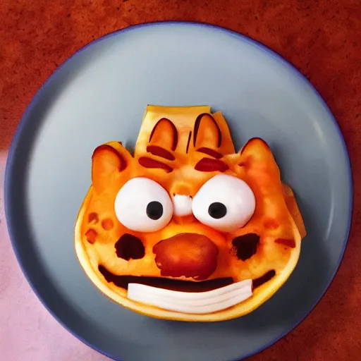 Prompt: garfield's face on lasagna