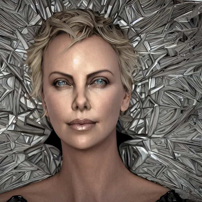 Image similar to Charlize Theron. intricate artwork. in black rock desert, at burning man. octane render, trending on artstation, very coherent symmetrical artwork. cinematic, hyper realism, high detail, octane render, 8k, iridescent accents