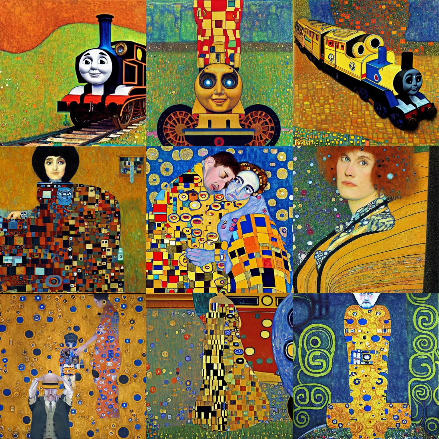 Prompt: Thomas the Tank Engine, painted by Gustav Klimt