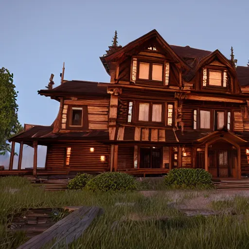 Image similar to Peaceful wooden mansion, interior, unreal engine 5 tech demo, Asher Duran