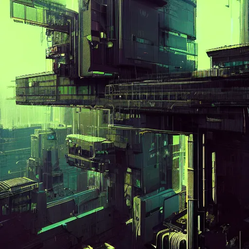 Image similar to neo brutralism, futuristic architectural art, colorful, hyperrealistic, cgsociety, octane render, 8k, realistic depth, 3D feeling, sunlight, shadows, reflections, romanticism, artstation, concept art, wallpaper, dark blue and green tones, in the style of Akihiko Yoshida and Craig Mullins