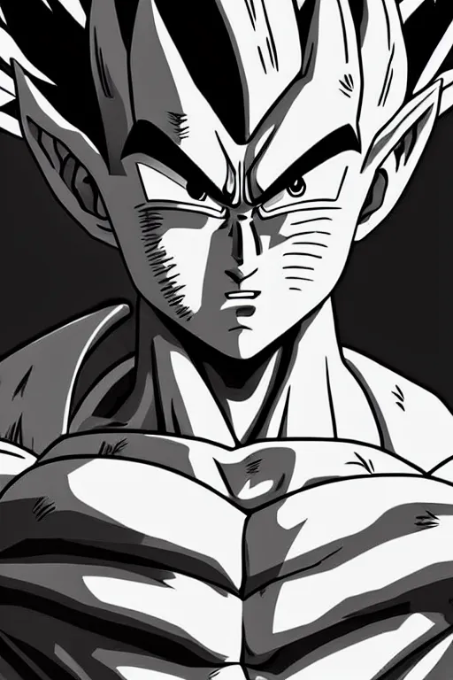 Image similar to prince vegeta, prince of all saiyans, solo portait, grayscale photography, very detailed, 4 k 🎨🖌