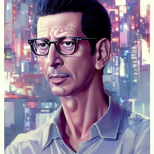 Image similar to jeff goldblum portrait as manga girl, realistic shaded perfect face, fine details. anime. realistic shaded lighting poster by ilya kuvshinov katsuhiro otomo ghost - in - the - shell, magali villeneuve, artgerm, jeremy lipkin and michael garmash and rob rey