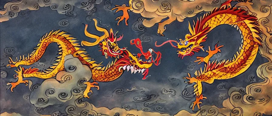 Prompt: A Chinese dragon guards the cosmic portal