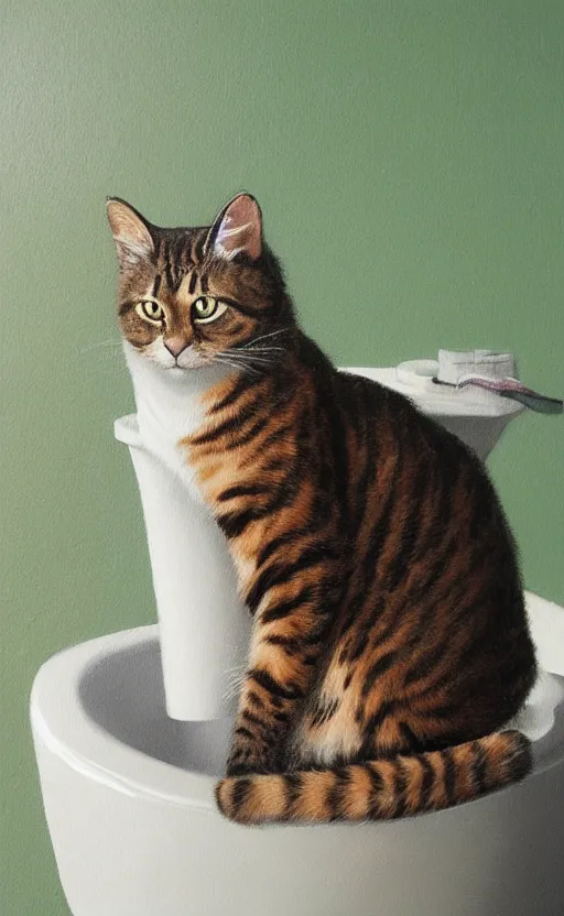 Image similar to detailed painting of a cat sitting in a toilet. high quality. funny, beautiful, hq. hd. 4 k. award winning. trending on artstation