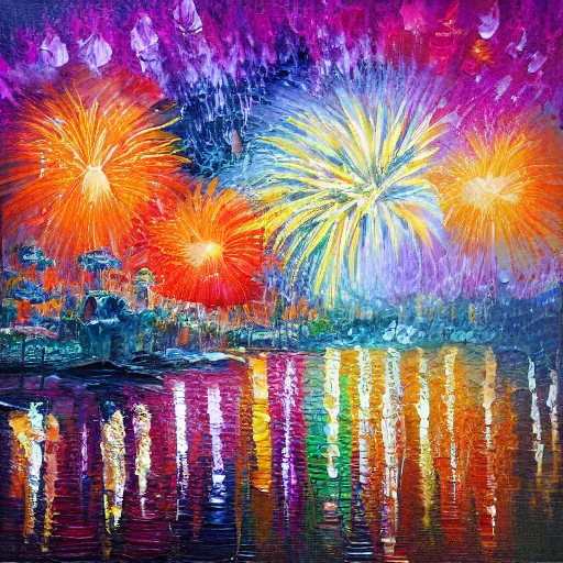 Image similar to When the fireworks are in full bloom by oil painting