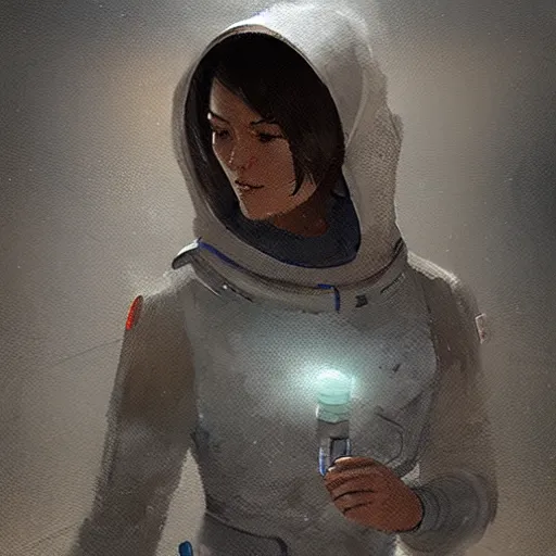 Prompt: a space nurse with a hood on, Matte painting , detailed painting, greg rutkowski
