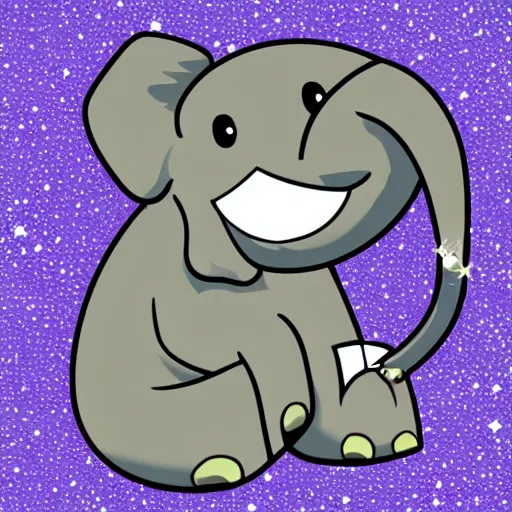 Image similar to an emoji of a cryping elephant with a sparkly background