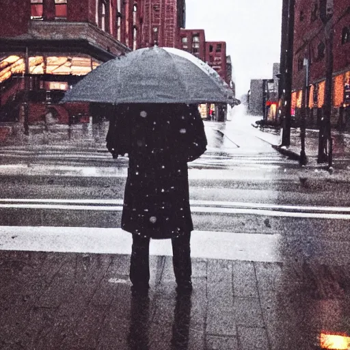 Prompt: connor kenway on the street of modern boston, rainy evening, sharp focus, shot on iphone,