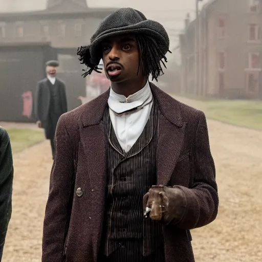 Image similar to playboi carti in peaky blinders 4 k the detailed super realistic