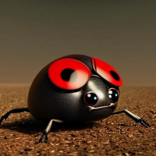 Image similar to promotional still wide angle, a mountain - sized ladybug roams a barren wasteland, dramatic lighting, ( e. t. the extra - terrestrial ), batteries not included, harry potter, octane 3 d render, imax, 7 0 mm.