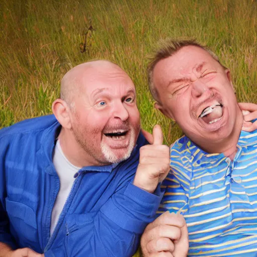 Prompt: photostock of a middle aged man embarrassing everyone with a dad joke