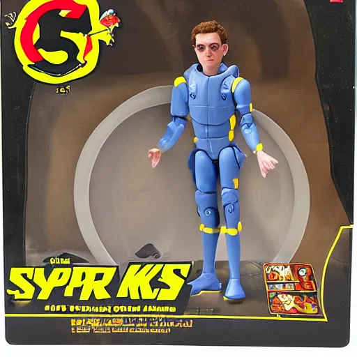 Prompt: Spy Kids Juni Cortez, 12in action figure, 5 points of articulation, posable pvc, Yellow Mechanized Suit, Spy Kids 3-D Game Over (2003)