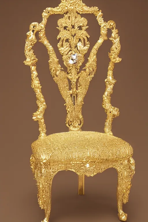 Image similar to a golden chair covered with diamonds