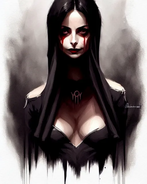 Prompt: style of hubert robert, rafeal albuquerque, artgerm : : gorgeous willa holland : : evil vampire, swirling blood magic, black dress : : symmetrical face, symmetrical eyes : : full body pose : : gorgeous black hair : : magic lighting, low spacial lighting : :