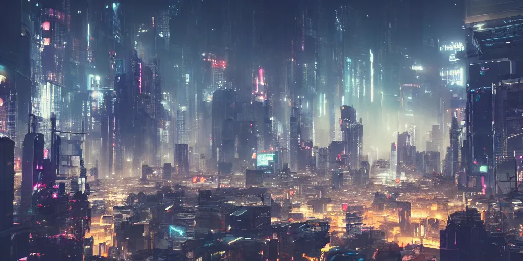 Prompt: a city skyline in a cyberpunk world ,octane render, matte painting, 4k