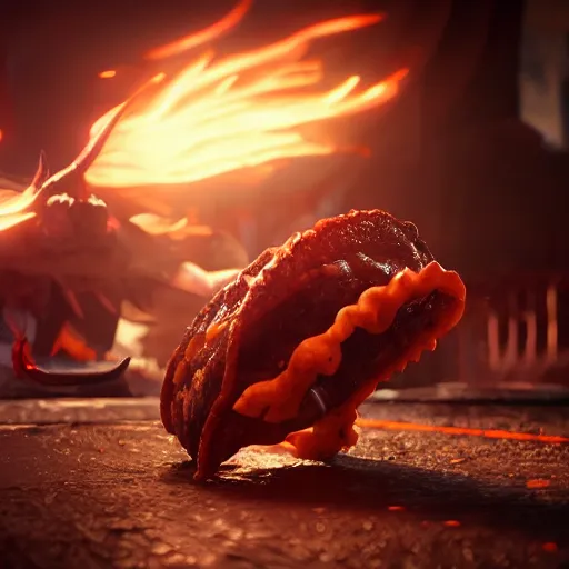 Prompt: demonic possessed taco, expression, unreal engine, by artgerm, wlop and ross thran, dramatic cinematic lighting rendered by octane, 8 k, detailed