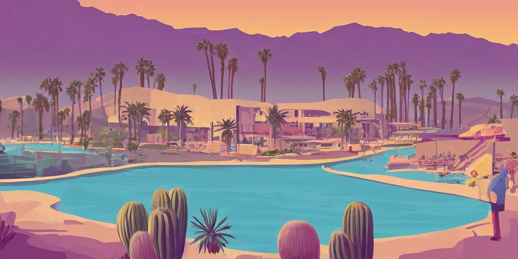 Prompt: a beautiful illustration of Palm Springs by James Gilleard, 8k, 4k