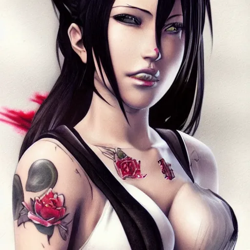 Image similar to concept art of tifa lockhart with tattoos, highly detailed, trending on artstation