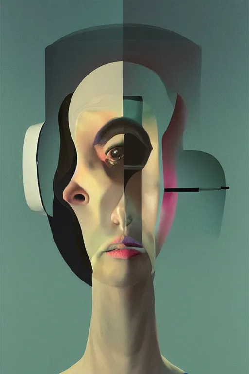 Image similar to woman wearing oculus and digital glitch head edward hopper and james gilleard, zdzislaw beksisnski, higly detailed