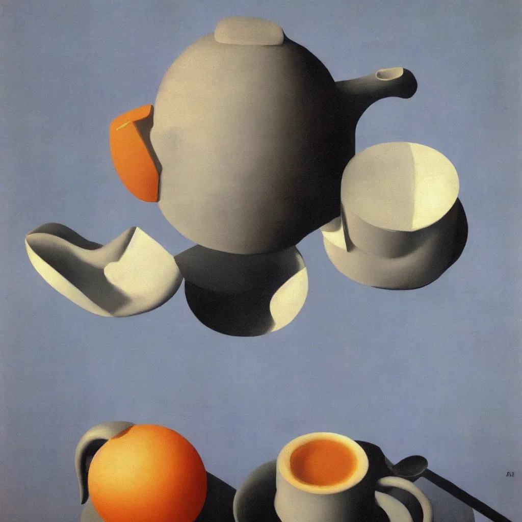 Image similar to Rene Magritte painting of a cup of tea, high quality, surrealist