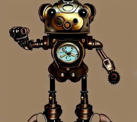 Prompt: futuristic steampunk ferret - shaped robot, steam - powered bioshock ferret - shaped mechanical robot, professional steampunk concept art