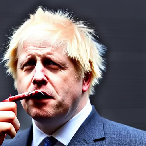 Image similar to medium shot photo of Boris Johnson smoking weed, 4k, ultra HD