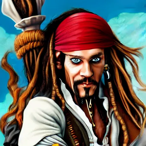 Prompt: Guybrush Threepwood from Monkey Island as Jack Sparrow