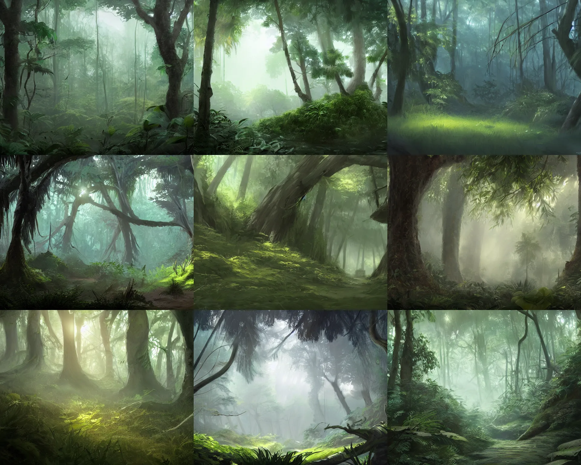 Prompt: beautiful forest in a humid subtropical climate, award winning concept art, trending on artstation