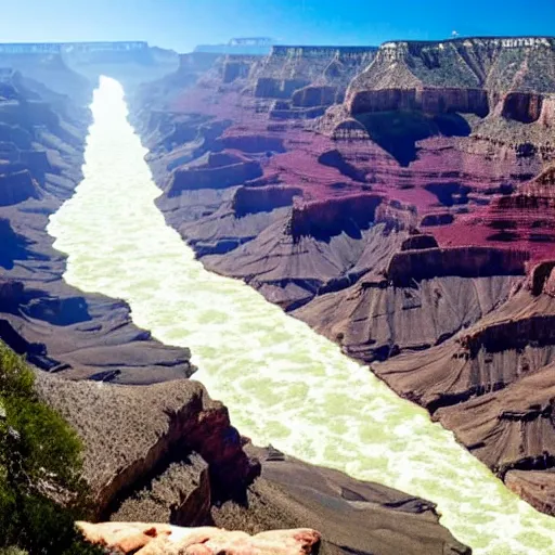 Prompt: Grand Canyon filled with water, ships sealing, large underwater creatures