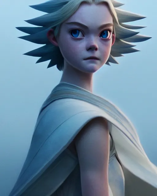 Image similar to elle fanning as an azctec warrior, detailed perfect face, exquisite details, fire magic, mid view, design on a white background, by studio muti, greg rutkowski makoto shinkai takashi takeuchi studio ghibli