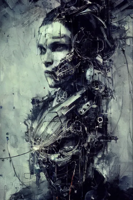 Image similar to cybernetic dream hunter, cyberpunk, wires, skulls, machines by emil melmoth zdzislaw belsinki craig mullins yoji shinkawa realistic render ominous detailed photo atmospheric by jeremy mann francis bacon and agnes cecile ink drips paint smears digital glitches glitchart