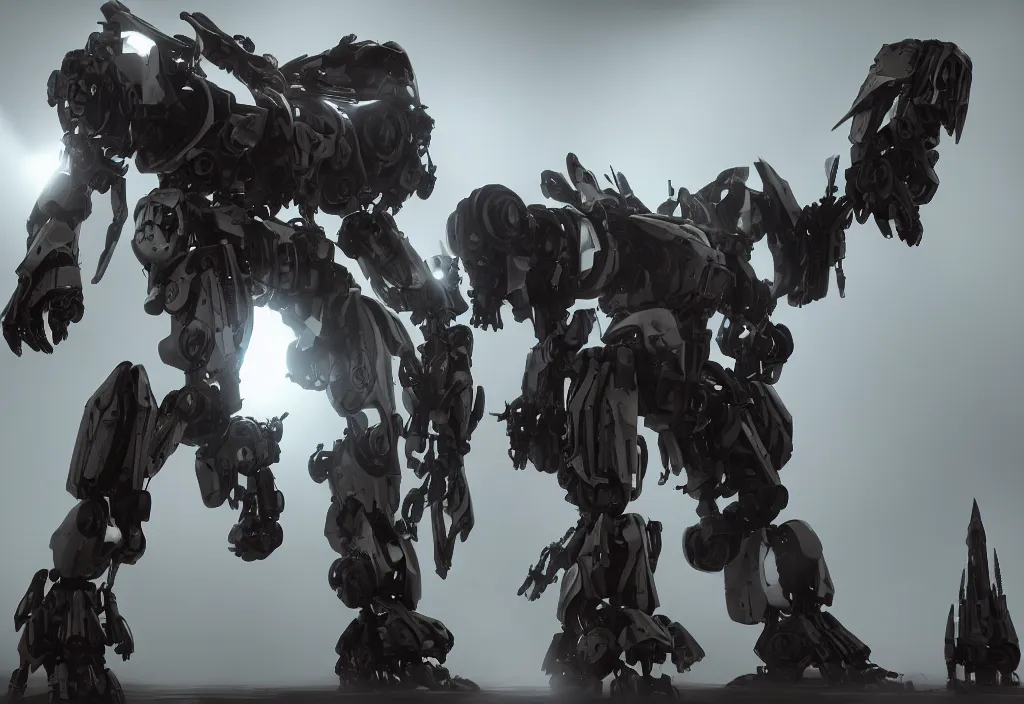 Image similar to mecha with the face of peron, photorealistic, film, cinematic lighting, octane tender, volumetric light, dark - art