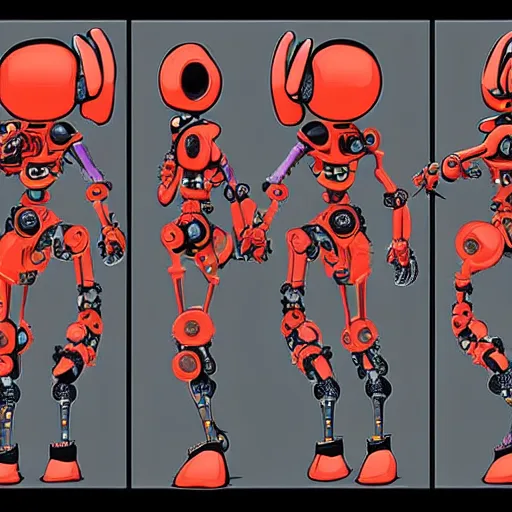 Prompt: official character sheets for a new robot jester biomech suit, digital screen robot face, wearing an oversized sweater, covered in coral, art by tim schafer black velvetopia art for psychonauts from double fine studios, art by splatoon from nintendo, black light rave, bright neon colors, apocalypse
