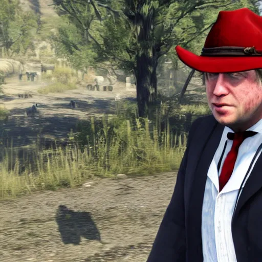 Image similar to Boris Johnson in Red Dead Redemption 2, game screenshot